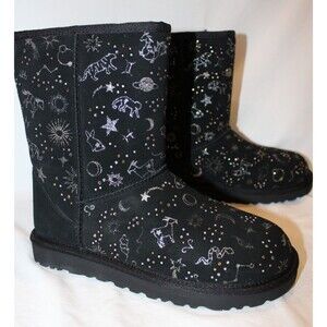 NIB UGG Zodiac Classic Short Suede Shearling Boots BLACK